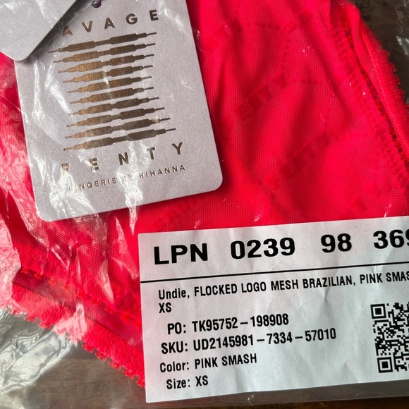 Savage X Fenty Pink Flash Flocked Logo Bralette & Brazilian Panty Set - Picture 14 of 16
